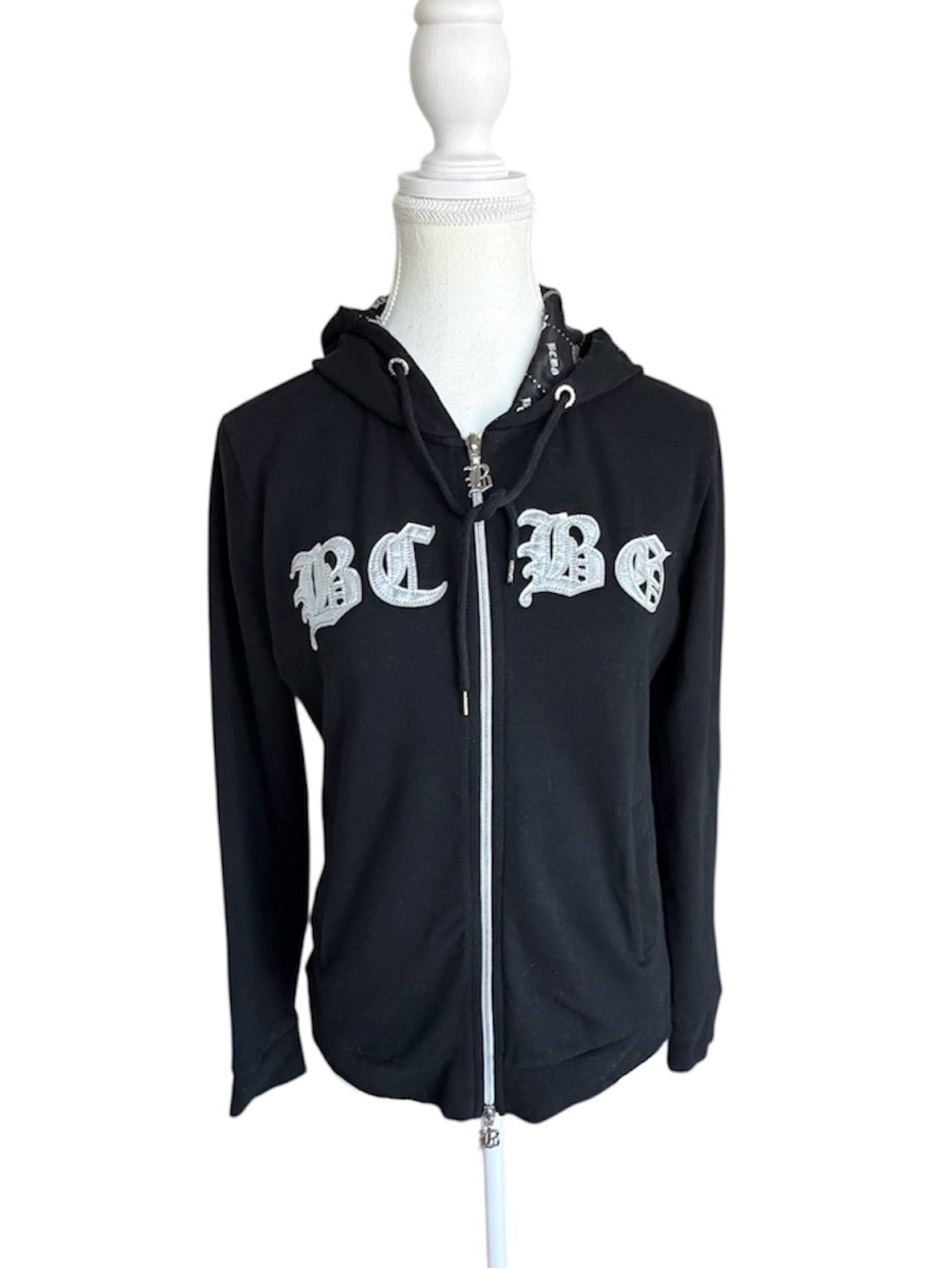 Vintage BCBG MaxAzria Black M Y2K Full Zip Track Sweatshirt Hoodie Embroidered